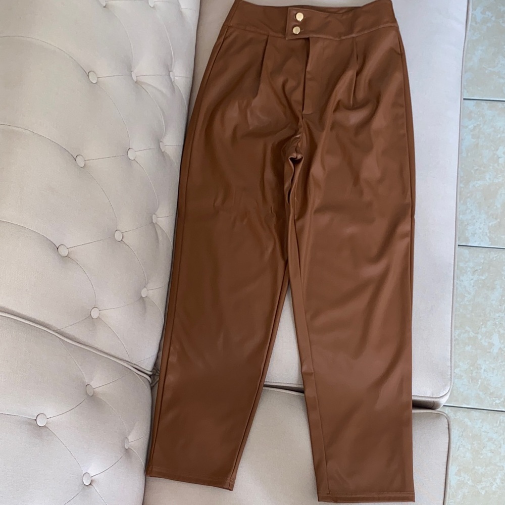 Stylish Brown PU Leather Pants